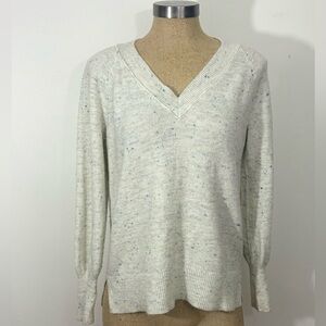 LOFT Cream Speckled V-Neck Sweater